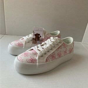 Sincerely Jules White Sneakers With Pink Coquette Bows Canvas NEW